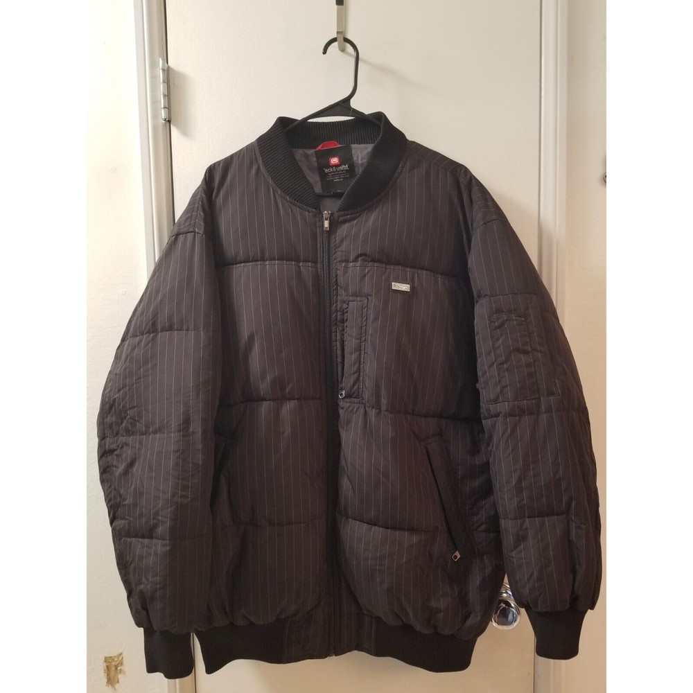 ECKO UNLTD Heavy poly/Puffer Jacket Black w/ Gray Pin Stripes LIKE NEW